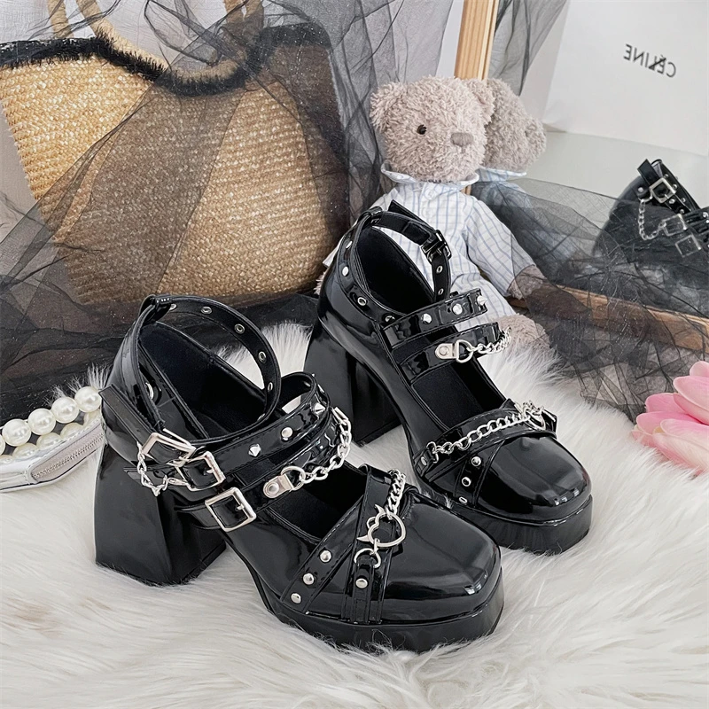 

Shoes Platform Women's Shoes on Heels Women 2023 Loli Thick Heel Cross Bandage Women Shoes Kawaii Cute Cosplay Mary Janes