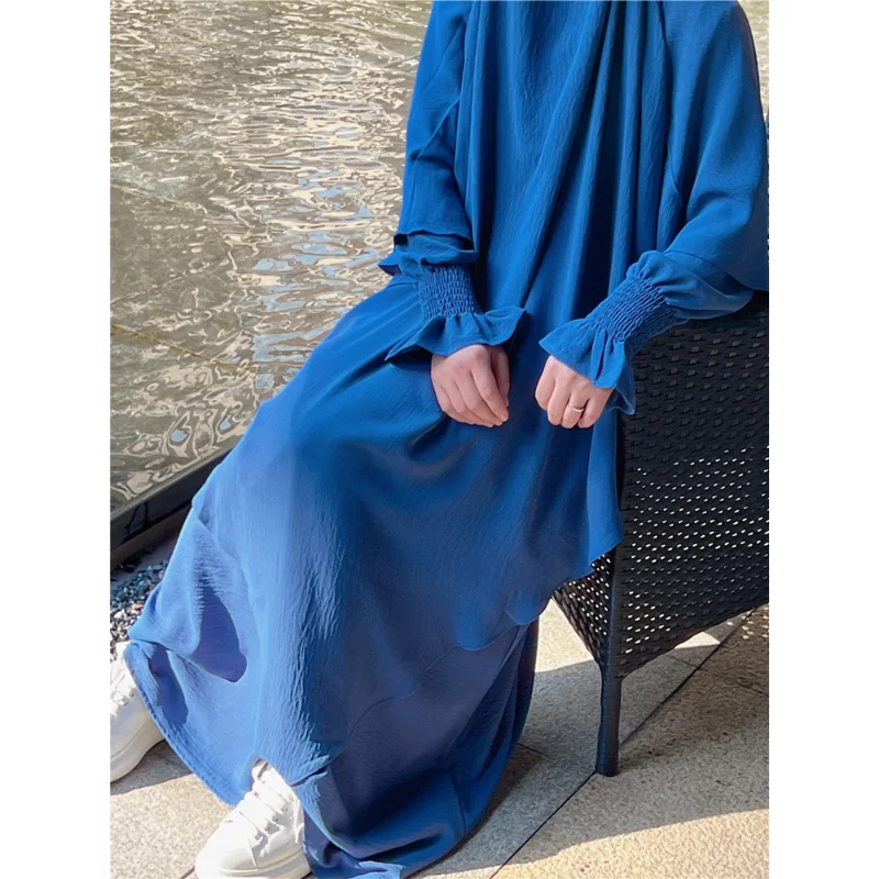 Jilbab Prayer Clothes Women Ramadan Islamic Jilbeb 2 Piece Set Dubai Turkish Modest Outfit Layered Khimar Scarf Hijab+Long Dress