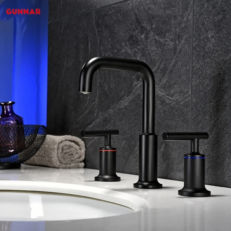 

Bathroom Faucets Bathroom Basin Faucet Dual Handle Widespread Sink Tub Mixer Tap Deck Mounted Cold Hot Water 3 Holes Washing Tap