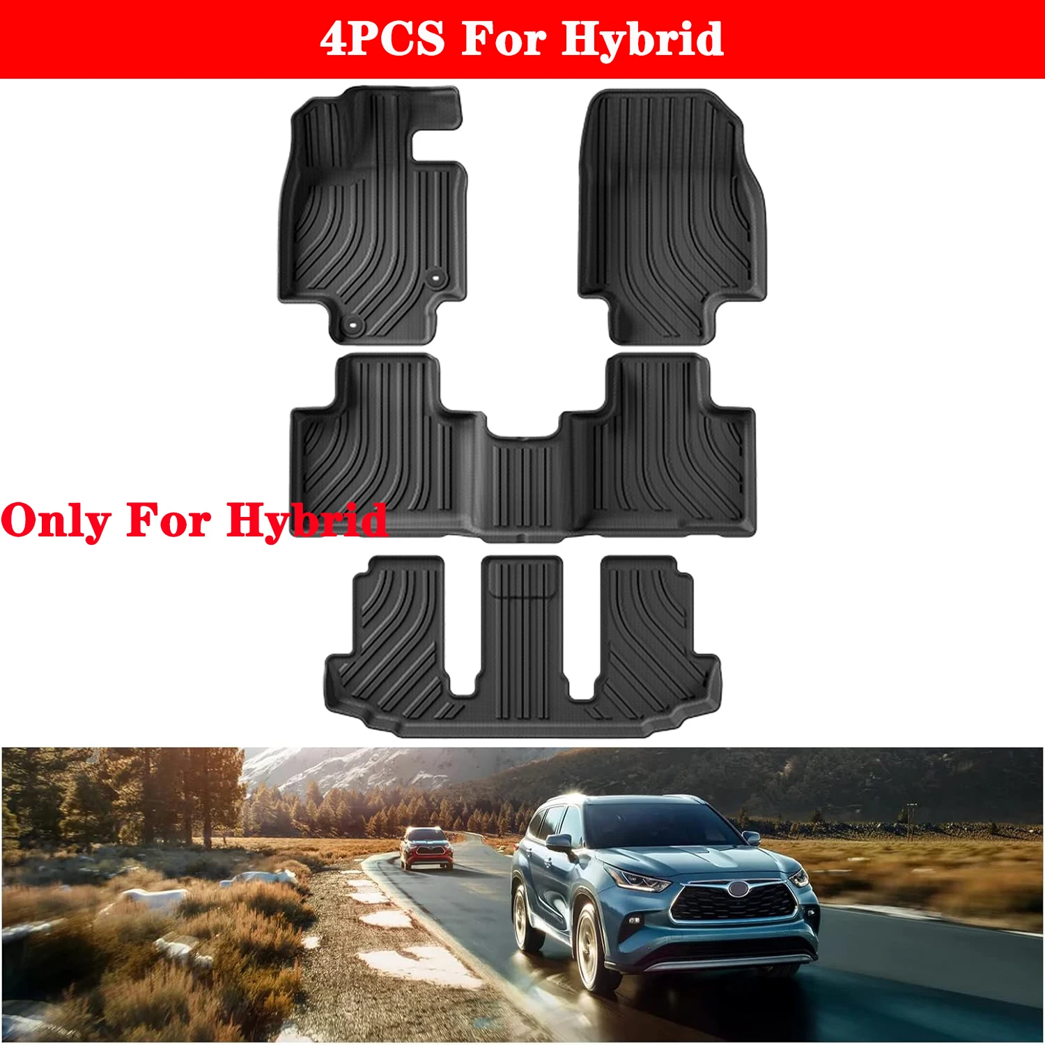 

Коврики напольные из ТПЭ для Toyota Highlander Hybrid 2020-2024, всесезонные, 7 сидения, полный комплект, коврики для багажника и спинки