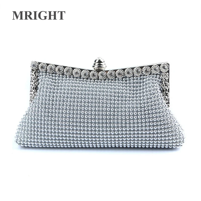 

Luxury Evening Clutch Bag Women Party Bags Vintage Fashion Bridal Wedding Glitter Bead Crystal Purse Silver Handbags Domil105