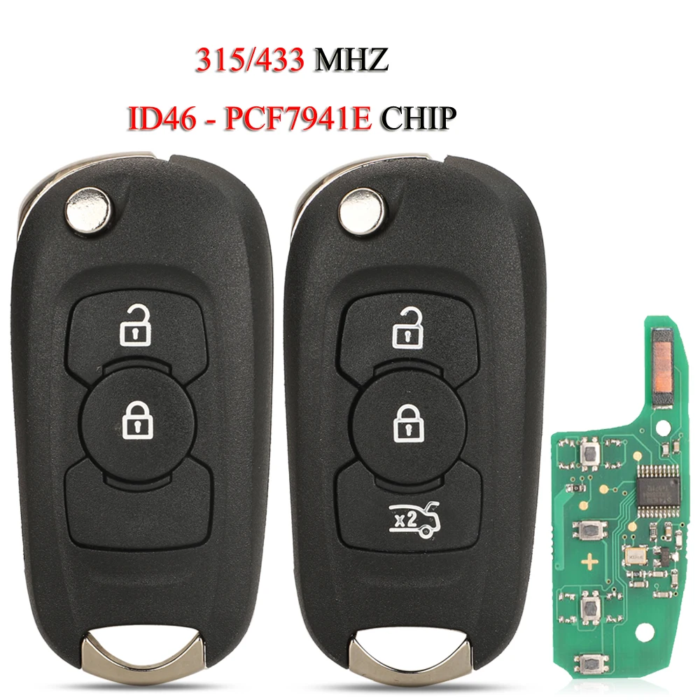 

jingyuqin Remote Flip Smart Car Key For Opel Vauxhall Astra K Buick Verano Excelle GT 2/3Buttons 315/434MHZ ID46 PCF7941E Chip