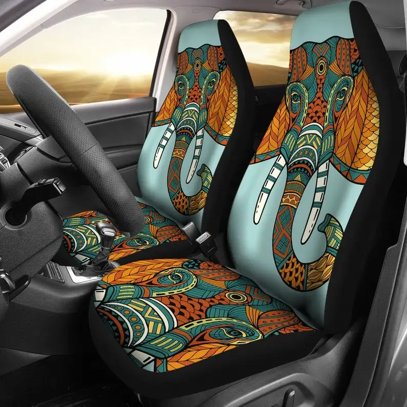 

Mandala Elephant, Multi Colored, 2 Front Seat Covers, Car Seat Covers Pair, Seat Cover for Car, Car Seat Protector, Hippie, Hand