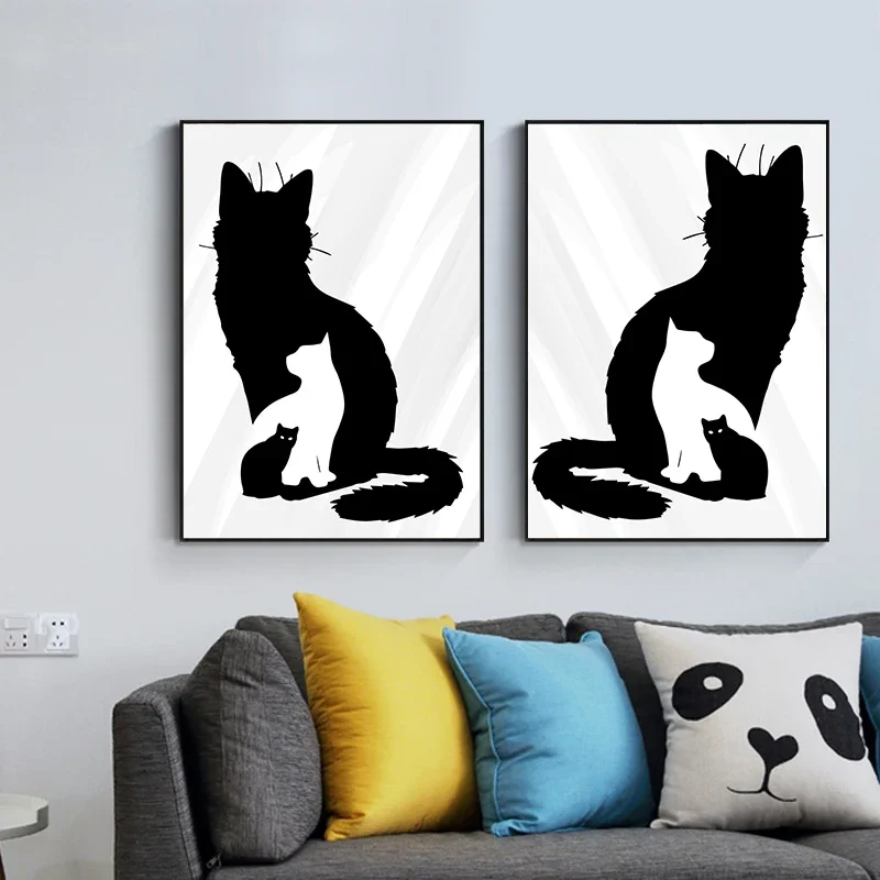 Мультфильм Прекрасный Черный Кот Картина Холст Плакат Забавные Мемы Настенная