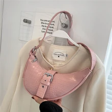 Burminsa Crocodile Pattern Crescent Shoulder Bags For Women Trends 2022 Belt Buckle Design Fashion Brand Saddle Ladies Handbags