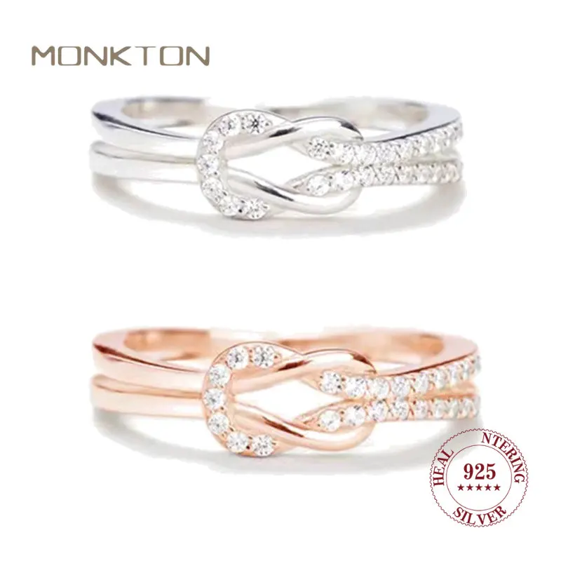 

Monkton Original 925 Sterling Silver Knot Rings for Women Rose Gold Geometric Zircon Wedding Engagement Finger Ring Fine Jewelry