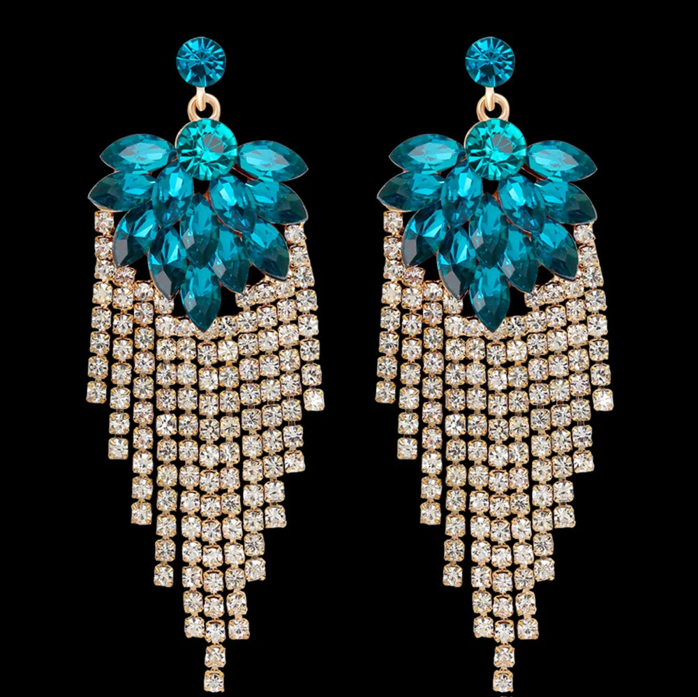 

Rhinestone Tassel Long Earrings Good Quality Crystal Stone Drop Earrings Fashion Woman Jewelry Wholesale