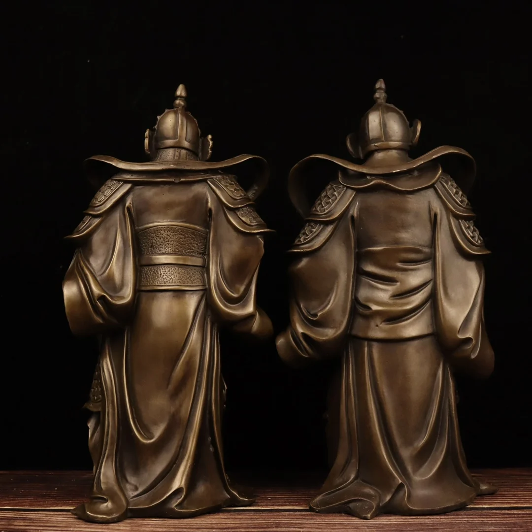 

13" Tibetan Temple Collection Old Bronze Patina Qin Shubao Yu Chi Gong door god statue protector ornament Town house Exorcism