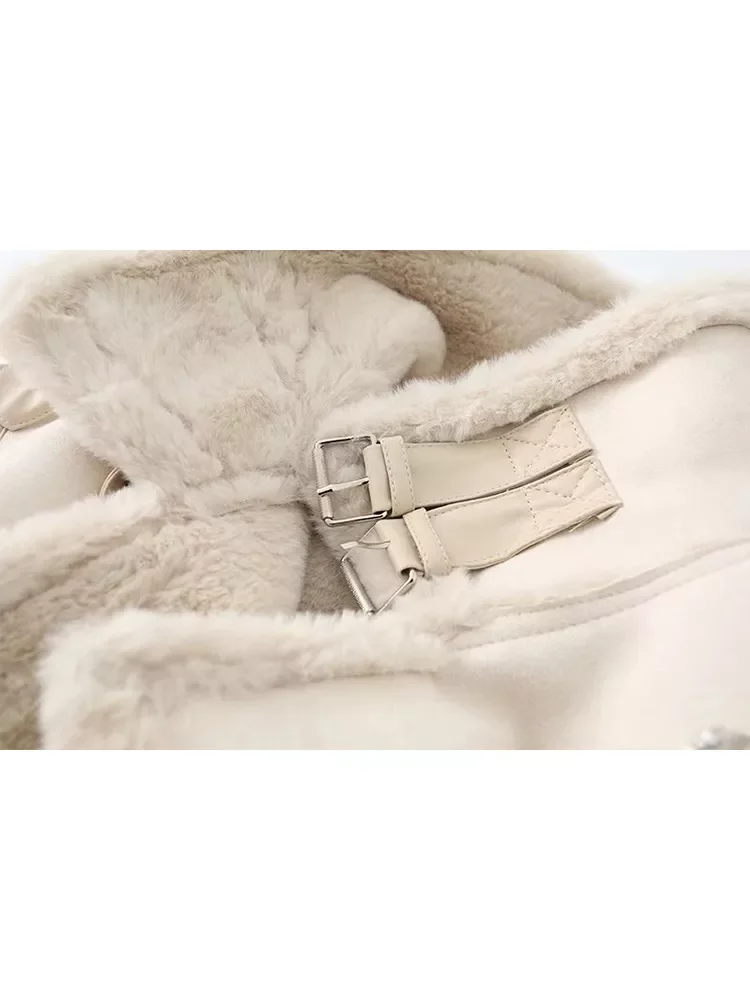 New2022 Women Fashion Thick Warm Winter Double-sided Fur in one Jacket Coat Vintage Long Sleeve Female Outerwear Chic Tops