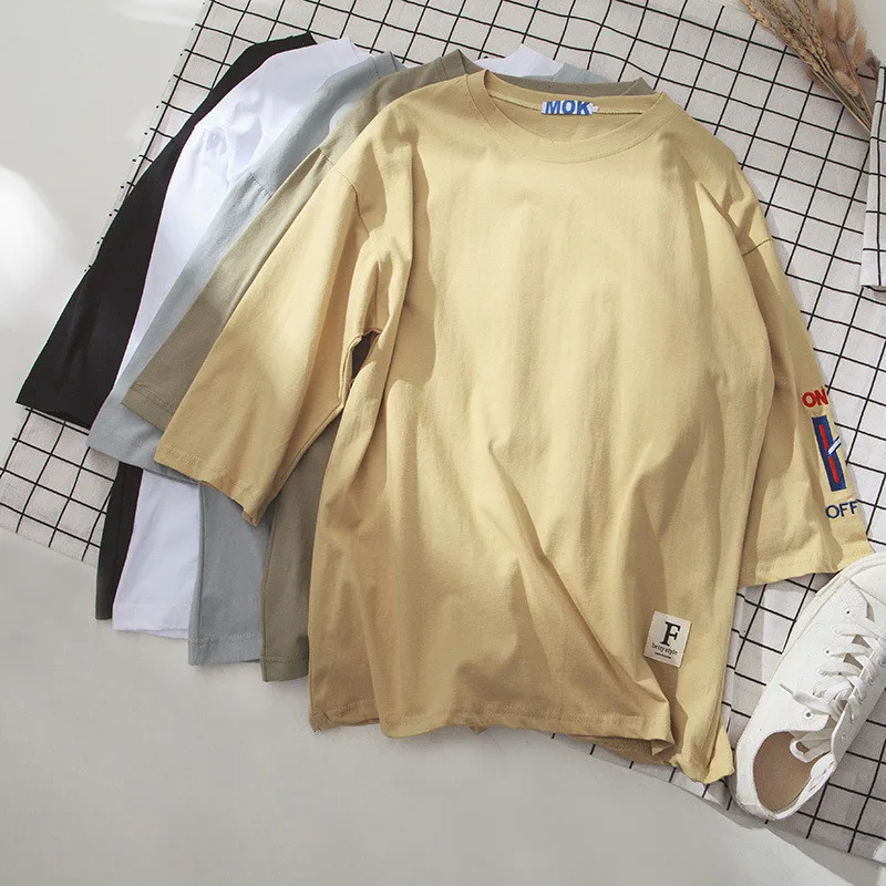 

L- new Korean version of the trend loose half-sleeved cotton round neck t-shirt men's clothing