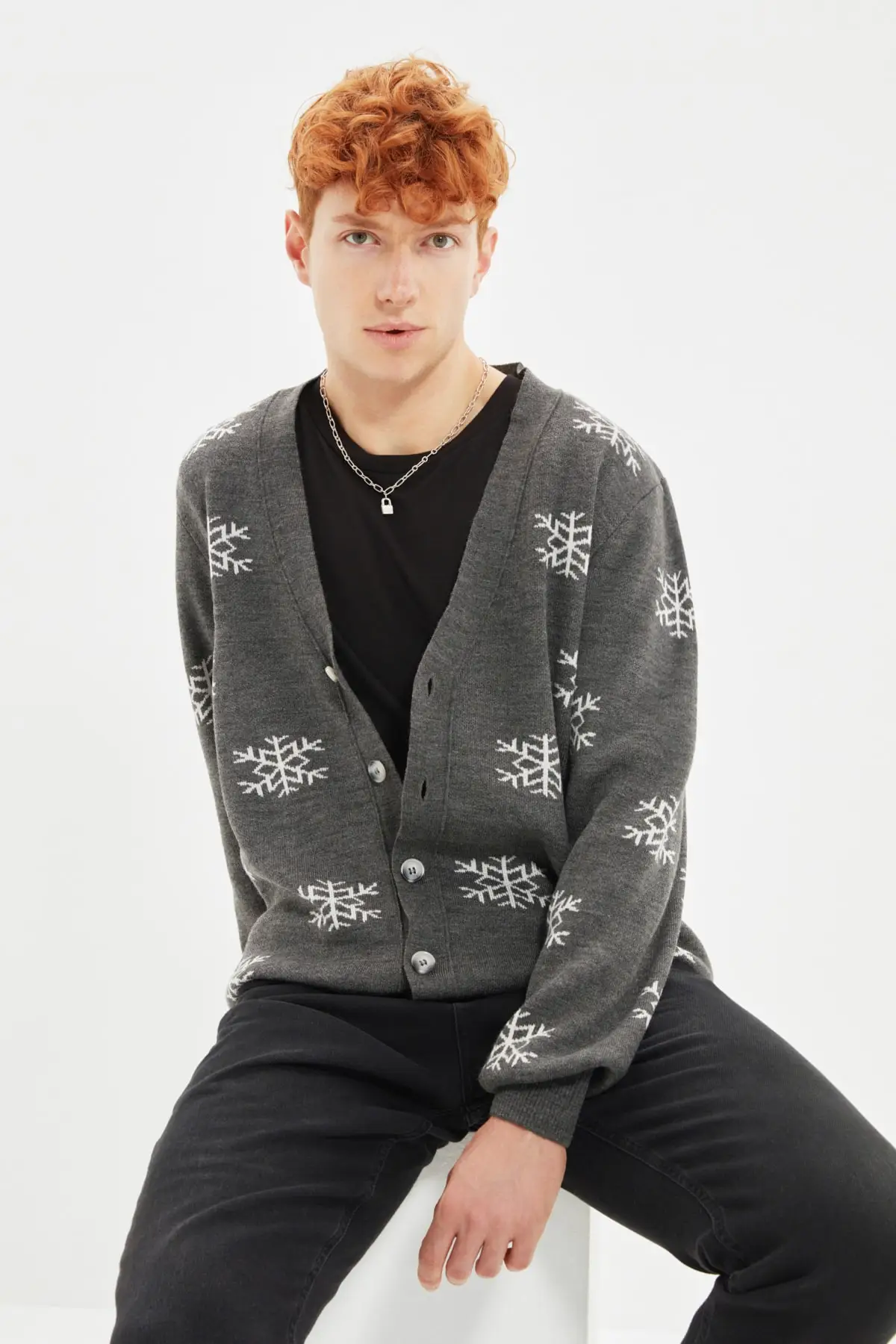 

Trendyol Male Regular Snowflake Christmas Cardigan TMNAW22HI0723
