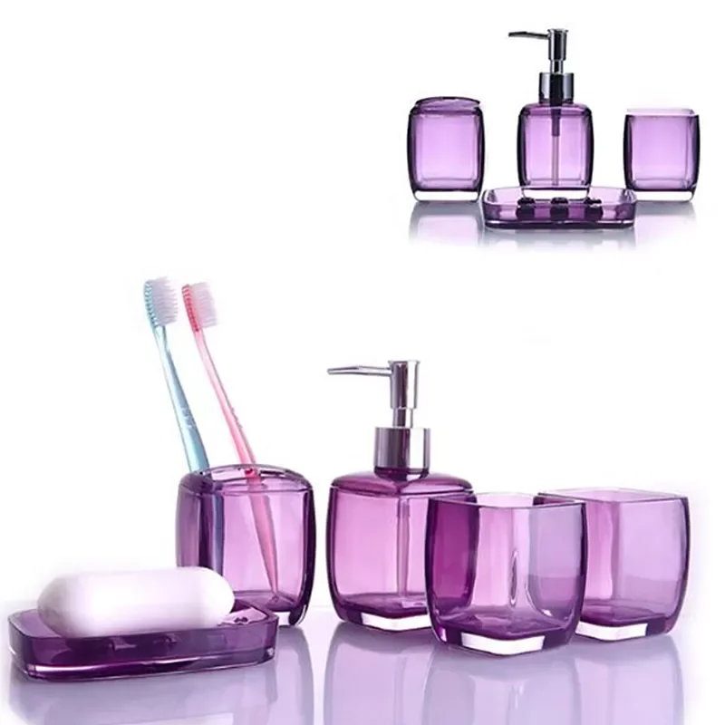

4Pcs Purple Bathroom Accessories Set Toothbrush Holder Soap Dish Lotion Dispenser Mouthwash Cup