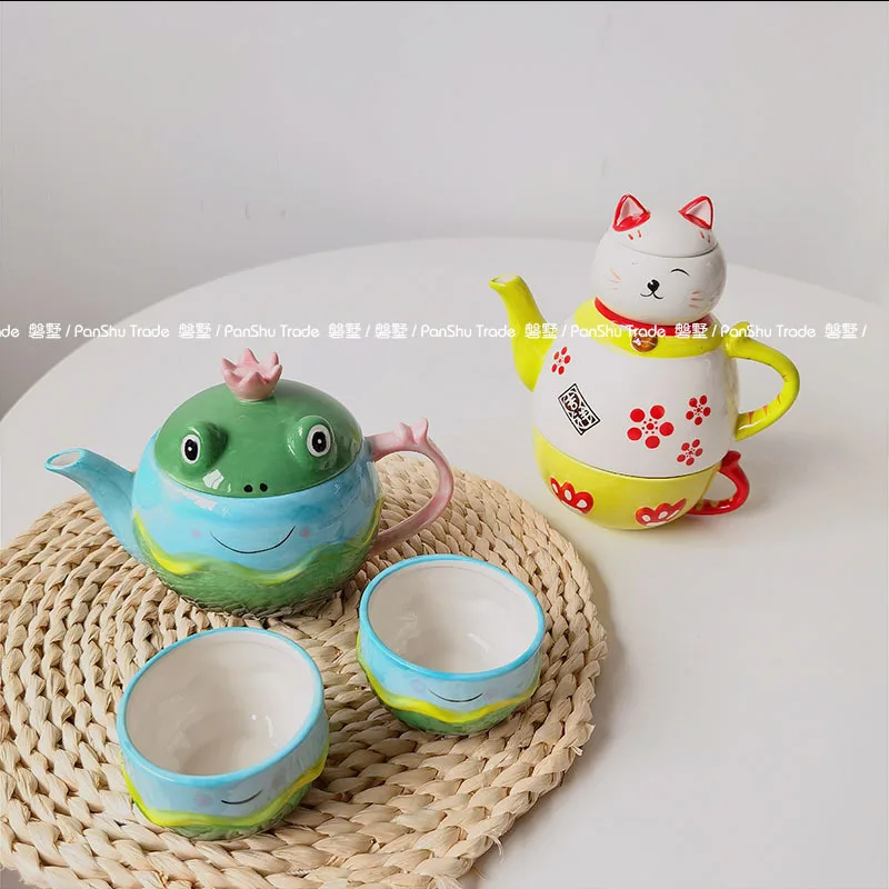 

Japanese hand painted teapot ceramic tea set auspicious lovely animal tea cup girl heart gift