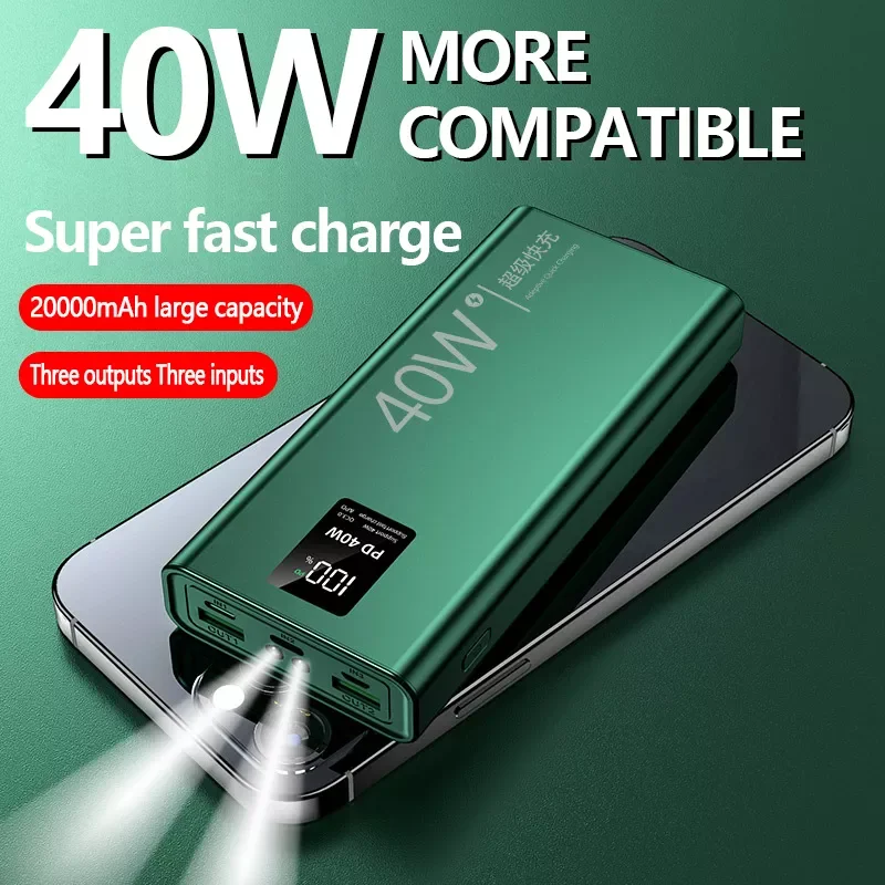 

40w Super Fast Charging Large Capacity 20000 mAh Power Bank Two-way Fast Charging Digital Display External Battery QC3.0