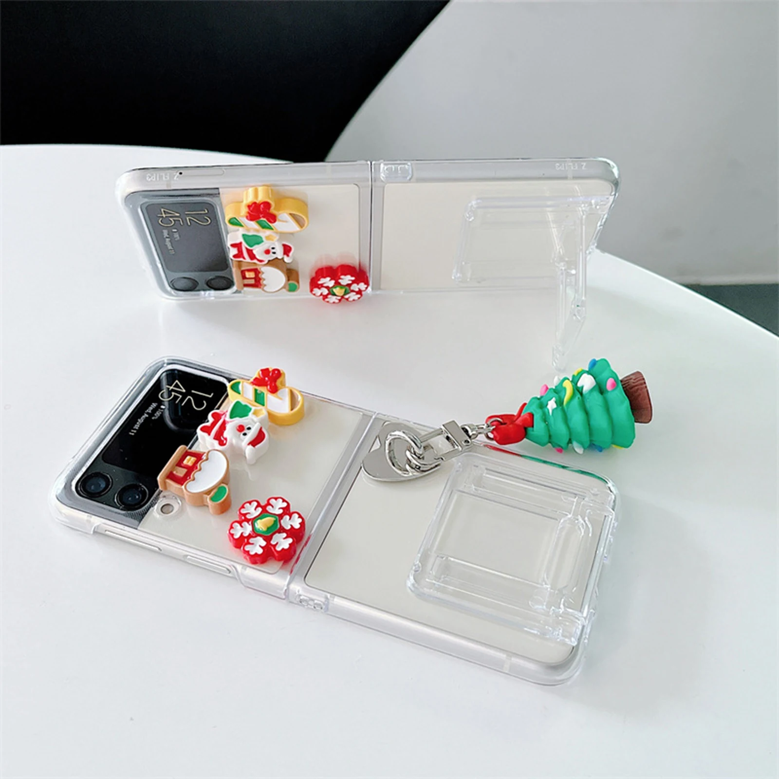 

Clear Cute 3D Doll Merry Christmas Hard Case for Samsung Galaxy Z Flip 3 4 5G Kickstand Transparent Anti Yellowing Cover 2022