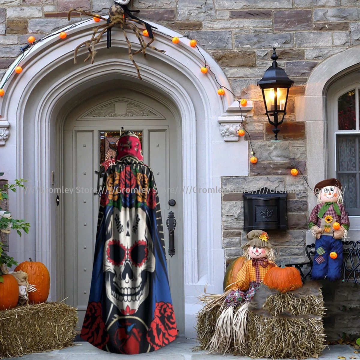 Унисекс накидка на Хэллоуин День мертвых женский с черепом и искусственным