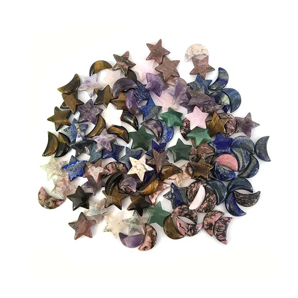 

10pcs One Lot Natural Various Crystal Stars and Moons Carving Craft Ornaments For Reiki Healing Gift Home Decoration