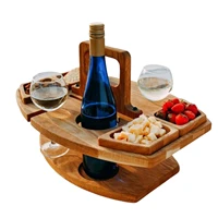 portable wooden folding picnic table with 2 wine glasses holder for camping also table for couple or friend to have snack indoor