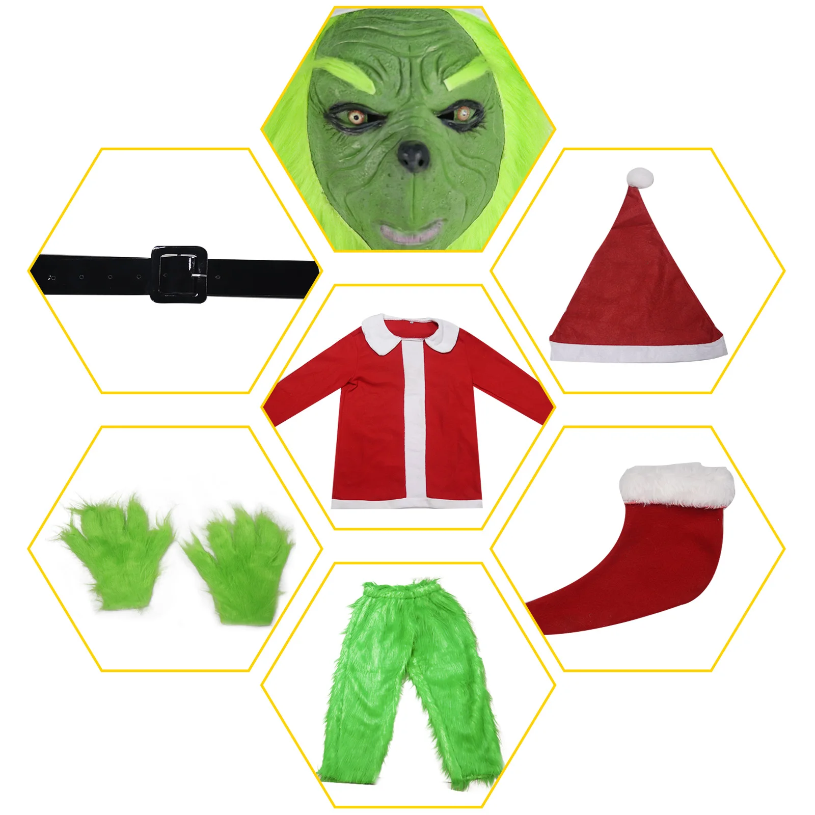Fur Monster Cosplay Costumes Hairy Grinch Costume Santa Geek Green Christmas Performance Outfits With Mask Props Clothes images - 6
