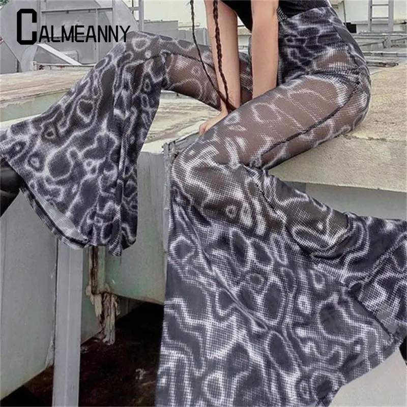 

Женские летние брюки Y2k, новая Корейская версия, универсальные сетчатые расклешенные брюки с высокой талией, эстетичная одежда в стиле Харадзюку, уличная одежда, 2023