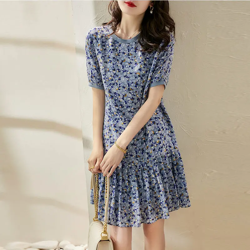 

Dresses for Women Woman Dress Crew Neck Printing Spring and Summer Roupas Femininas Kuzuwata Robe Vetement Femme