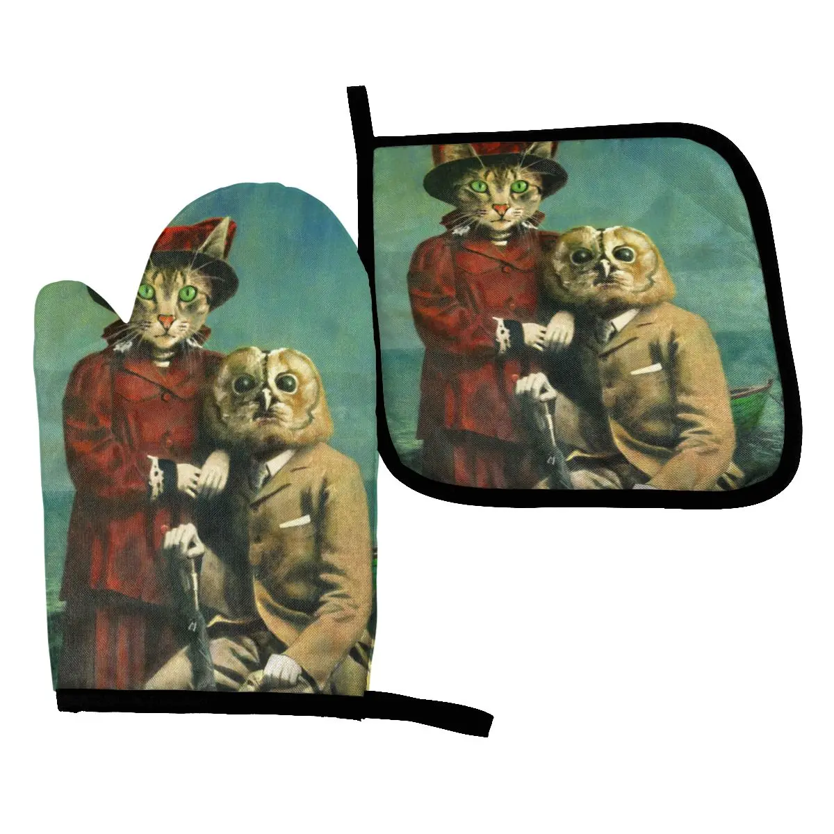 

Напольная Подушка с изображением совы и кошки, кухонные перчатки, варежки для духовки и выпечки, перчатки для приготовления пищи из полиэст...