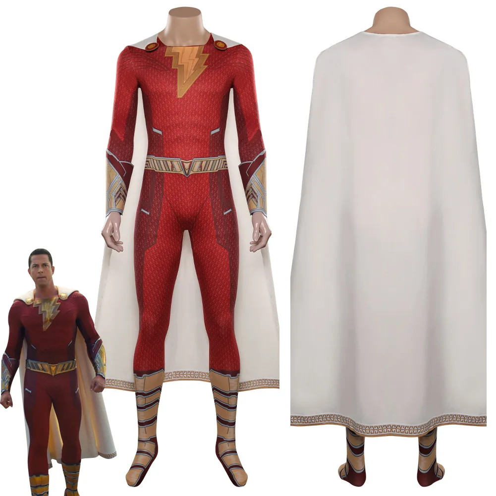 

Movie Fury of the Gods Cosplay Shazam Costume Cosplays Outfit For Men Jumpsuit Halloween Costumes Carnival Disguise Suit