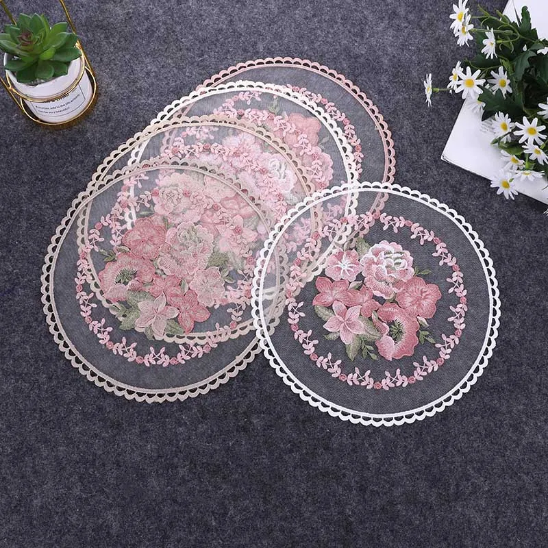 

1Pcs Kitchen Vintage Embroidery Flower Coaster Cup Mat Round Lace Mesh Placemat Plate Mat Home Living Room Table Decorations