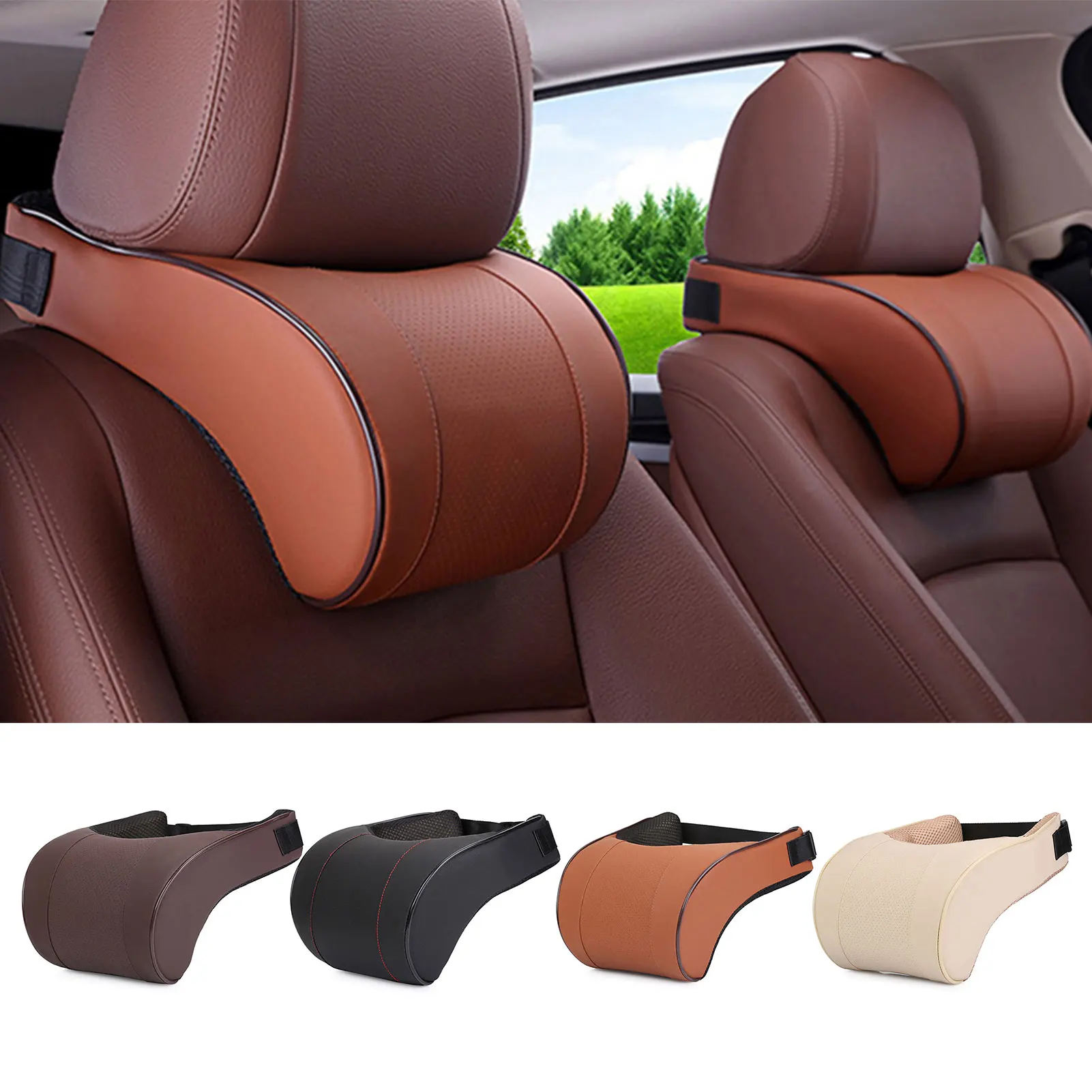

New PU Leather Auto Car Neck Pillow Memory Foam Filling Neck Rest Seat Headrest Pillow Support Solution For Kids And Adults