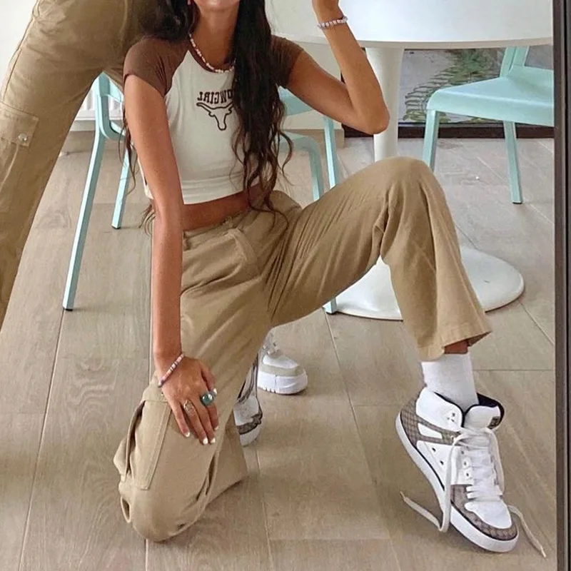 Casual Loose E-girl Jeans Pants Big Pocket Boyfriend Overalls High Waist Drape Wide-leg Pants 90's Ladies Mom Pants Streetwear