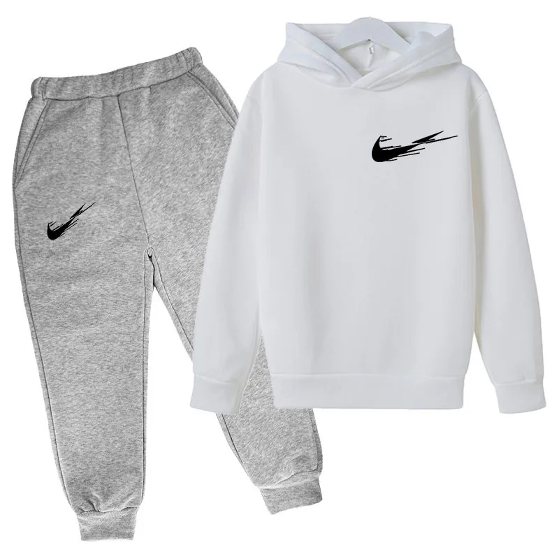 

Свитер и спортивные штаны для мальчиков и девочек 4 - 14 лет, брендовый шерстяной пуловер с капюшоном для мужчин и женщин, Осень-зима