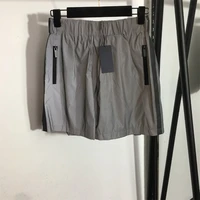 women high waist loose straight elastic shorts with dark grey color thin and smooth fabric casual sporty style 2022 summer