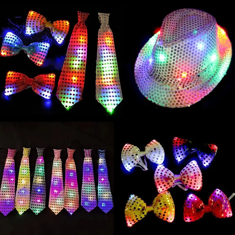 

1PC Unisex Shinning Bow LED Sequins Tie Flashing Light Up Stage Performance For Men Woman Bowknot Paillette Party Shiny Tie Gift