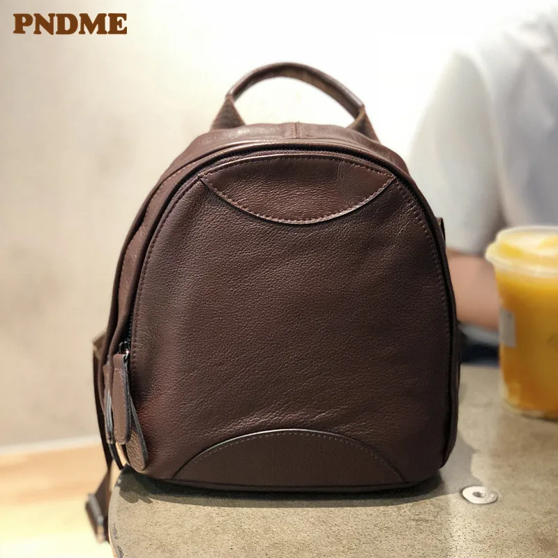 Vintage genuine leather women's small backpack casual simple outdoor daily high quality real cowhide ladies mini cute bagpack