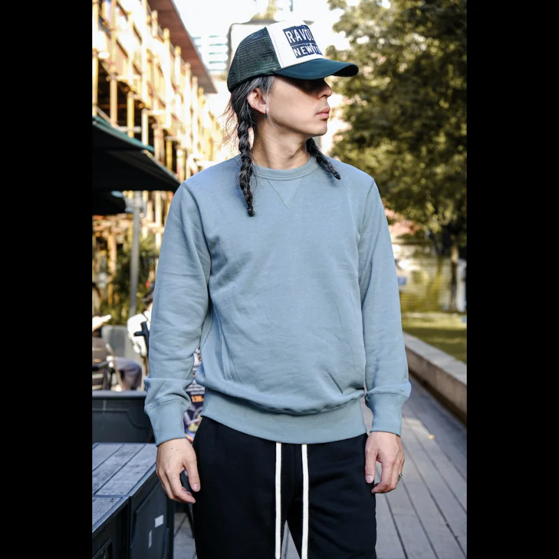 

Толстовка Amekaji мужская с круглым вырезом, винтажный спортивный пуловер из чесаного хлопка, 340 г, однотонная толстовка, весна-осень