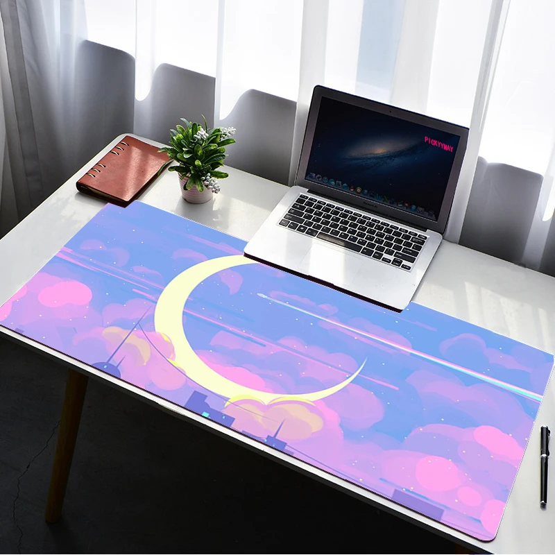 

Deskpad Laptop Mouse Mat 30x80cm Moon Landscape Gaming Desk Mats Kawaii Mouse Pad Large for Office mousepad Kawaii Gaming Table