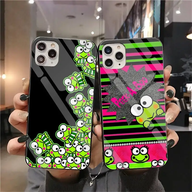 

Kawaii KEROKERO KEROPPI Phone Case Tempered Glass For iPhone 13 12 Mini 11 Pro XR XS MAX 8 X 7 Plus SE 2020 Soft Cover