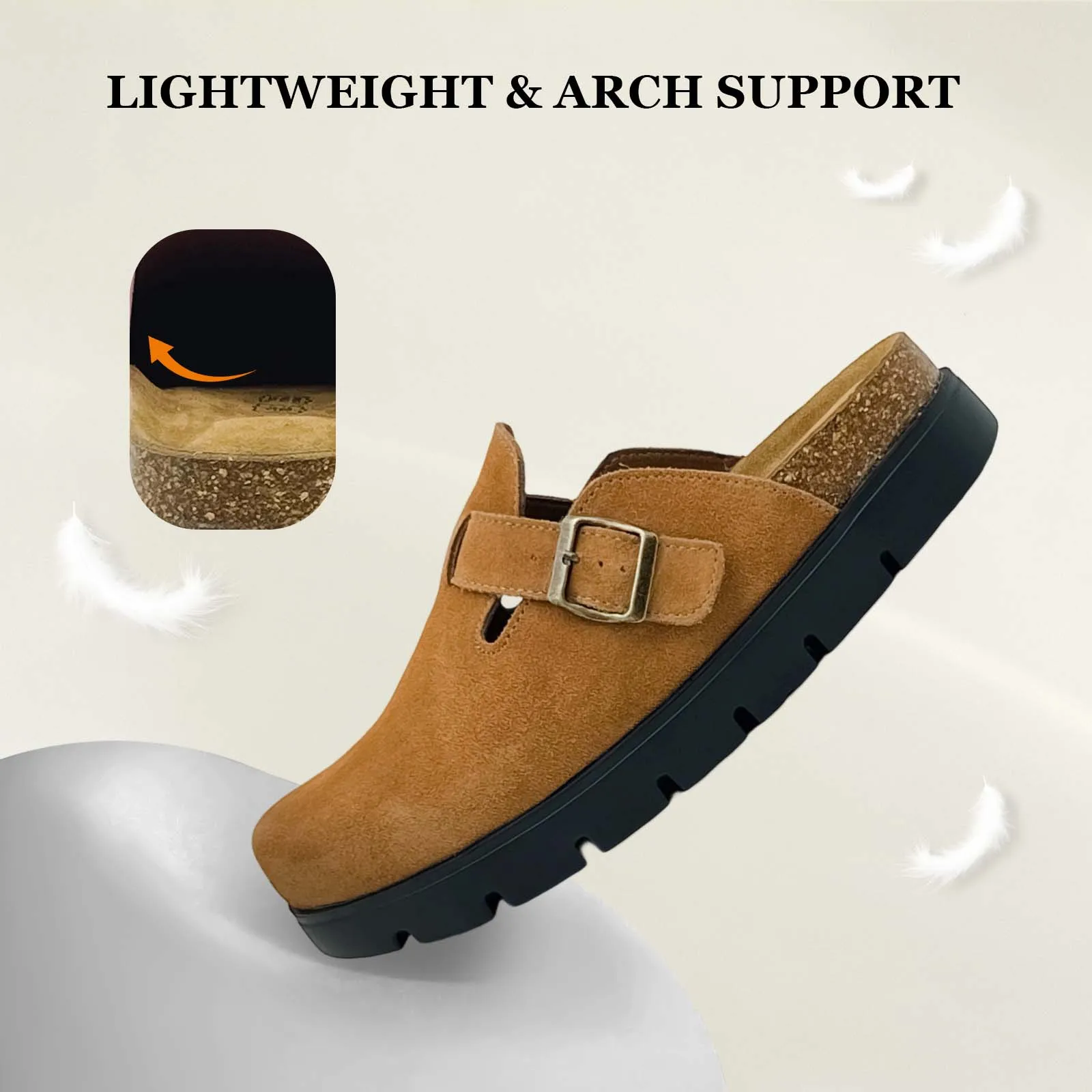 Фото Сабо Birken Chunky Platform Boston из замши с пробковой подошвой, регулируемой пряжкой и нескользящей подошвой для женщин и мужчин №2