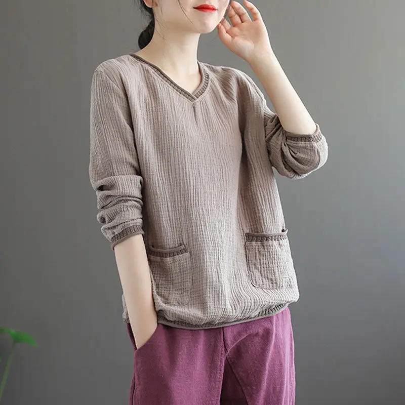 

Woman Tshirt High Quality Clothing Vintage Aesthetic Pullover Top Elegant Streetwear with Long Sleeves Cotton T Shirts for Women