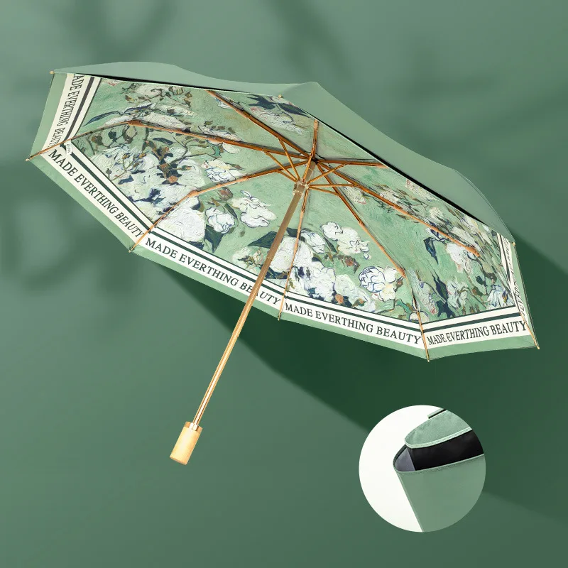 

Sunny and Rainy Umbrella Upf50+ UV-Resistant Three-folding High-end Umbrella Double Layer Golden Coating Folded Umbrellas