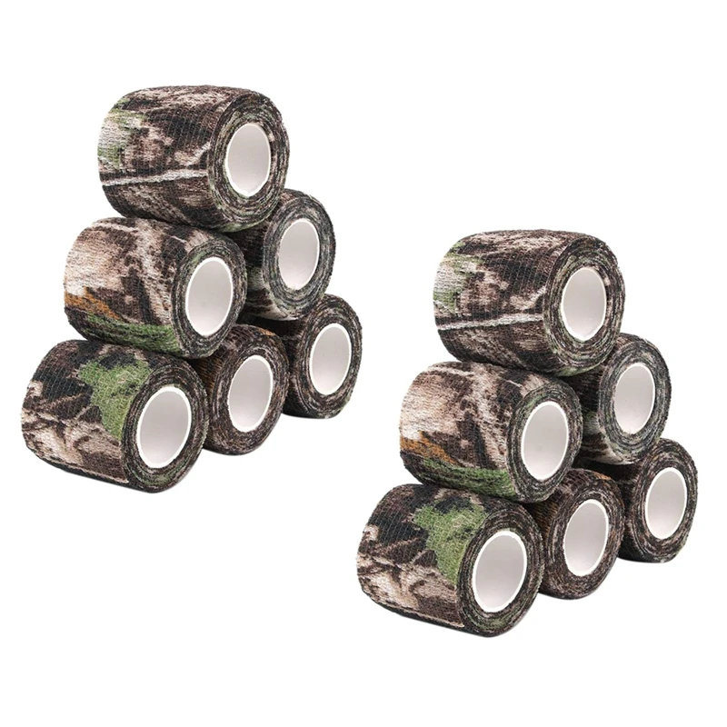 

12 Roll Camouflage Tape Cling Scope Wrap Camo Stretch Bandage Self-Adhesive Tape For Camping Hunting Bike Telescope