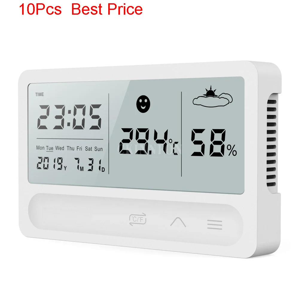 

10Pcs/lot Multifunctional Digital Lcd Large Screen Touch Weather Clock Humidity Monitor Indoor Thermometer and Hygrometer