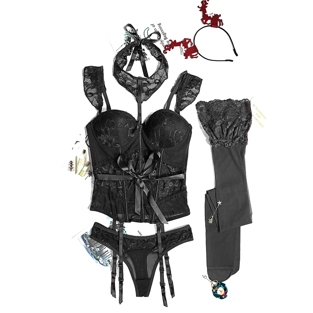 Sexy Black Mesh Push Up Bralet Women's Tube Top Corset Bustier Bra Thongs Thight