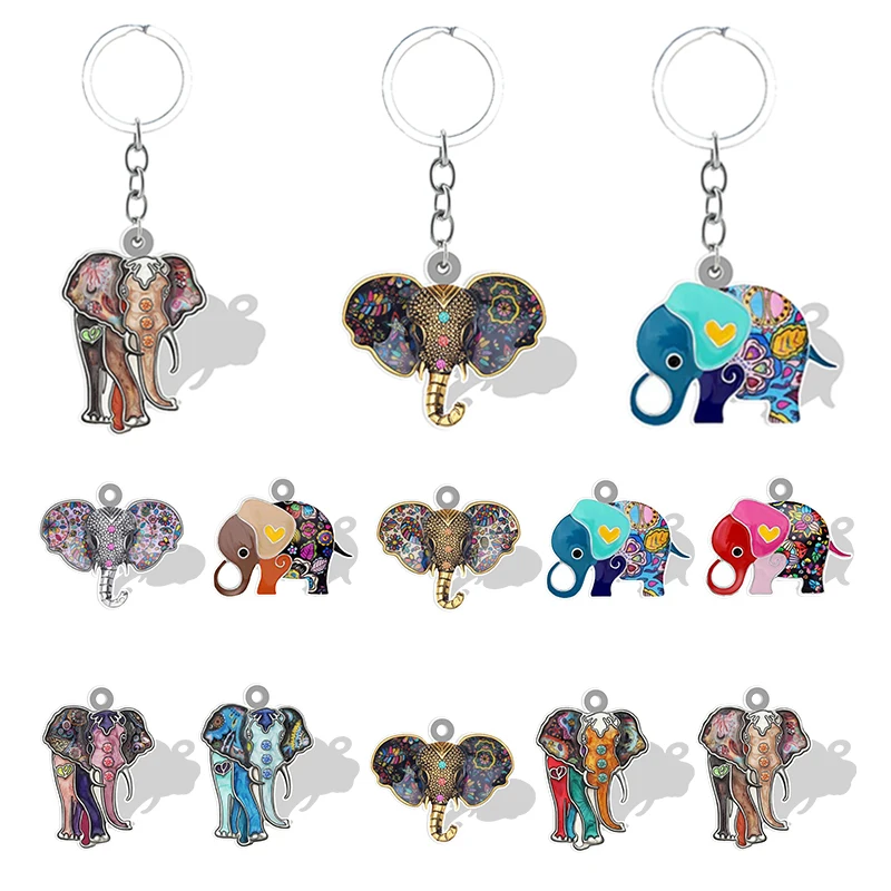 

Acrylic Resin Elephant Pendant Keychains Colorful 2D Animals Key chains Car Bag Keyring Keyholder Jewelry Accessories QDW08