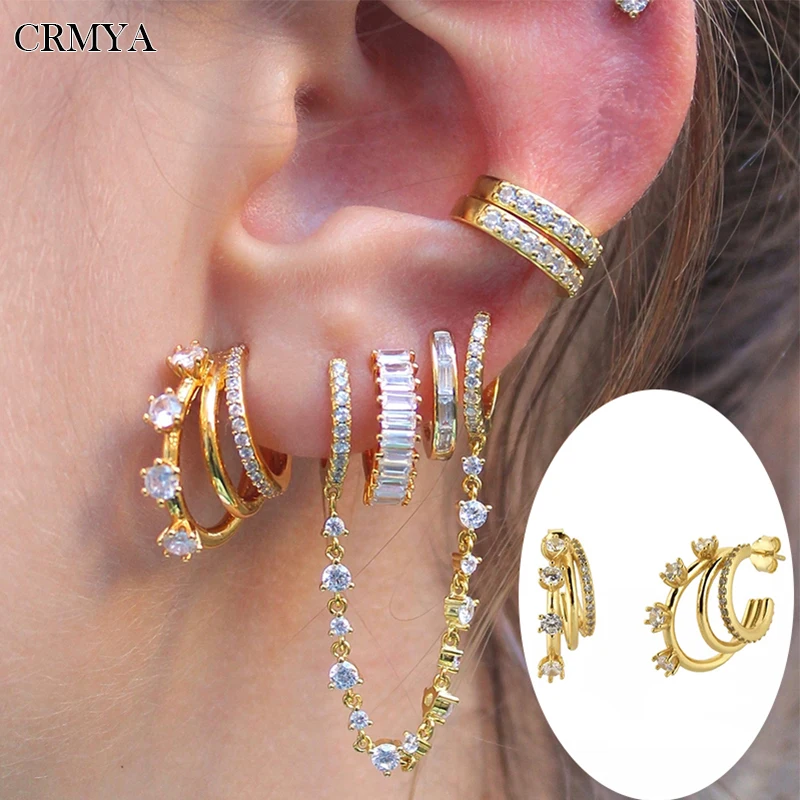 

CRMYA Color CZ Zircon Stud Earrings for Women Gold Silver Filled Piercing Women's Earrings 2022 Fashion Jewelry Wholesale