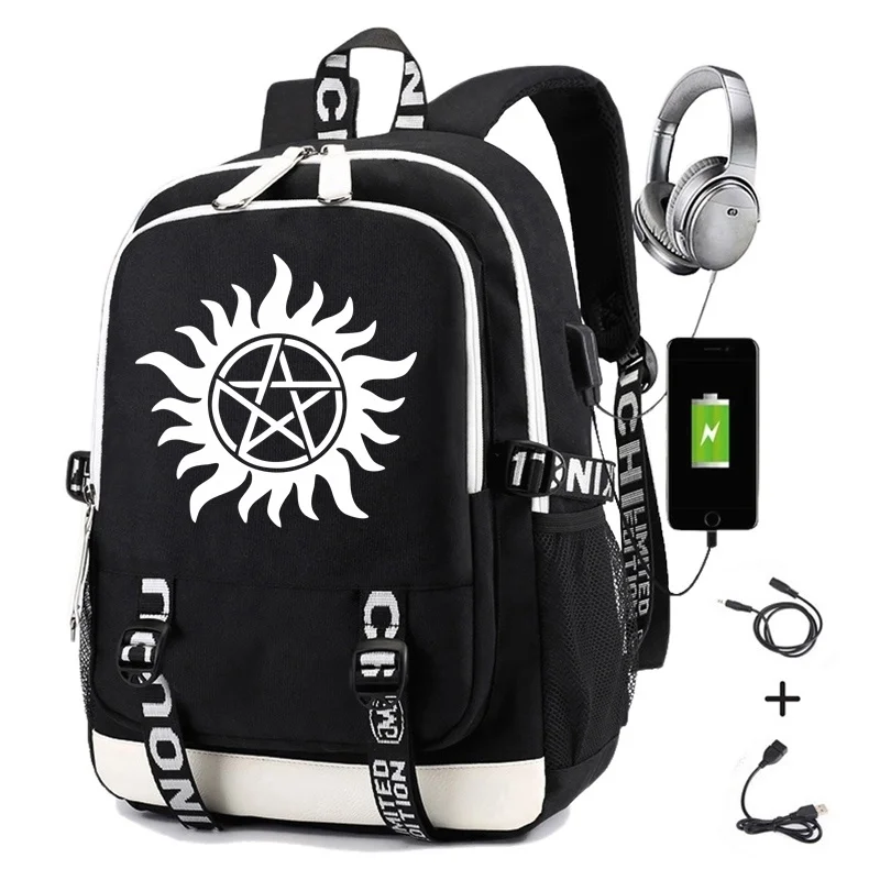 

TV Fashion Backpack for Men Print Sam Dean Winchester Boys Girls Student School Bag Causal Functional Waterproof Rucksack