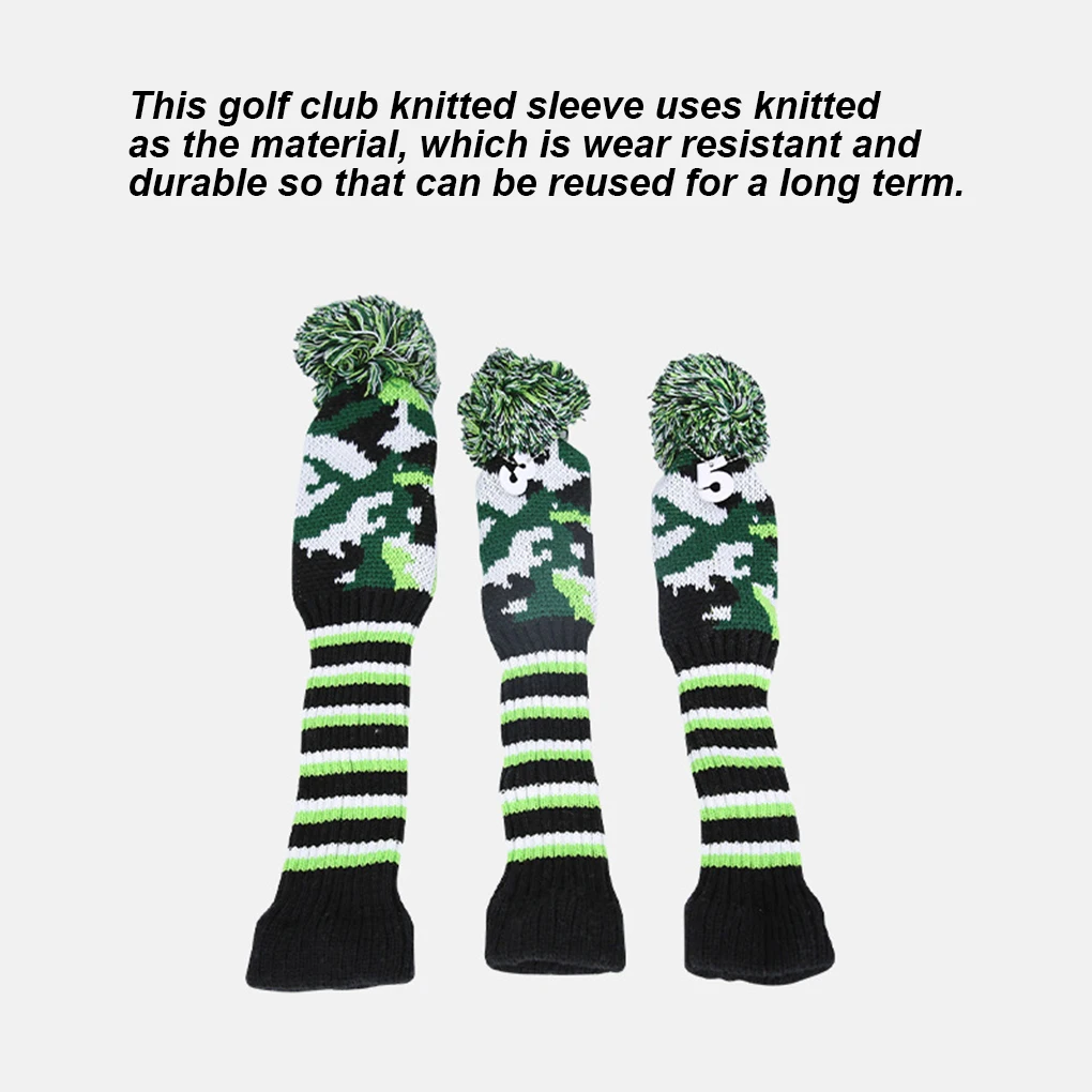 

3 Pieces Golf Club Head Cover Set Knitting Ornament Portable Sleeve Reusable Sports Exercising Covers Guard Accessories