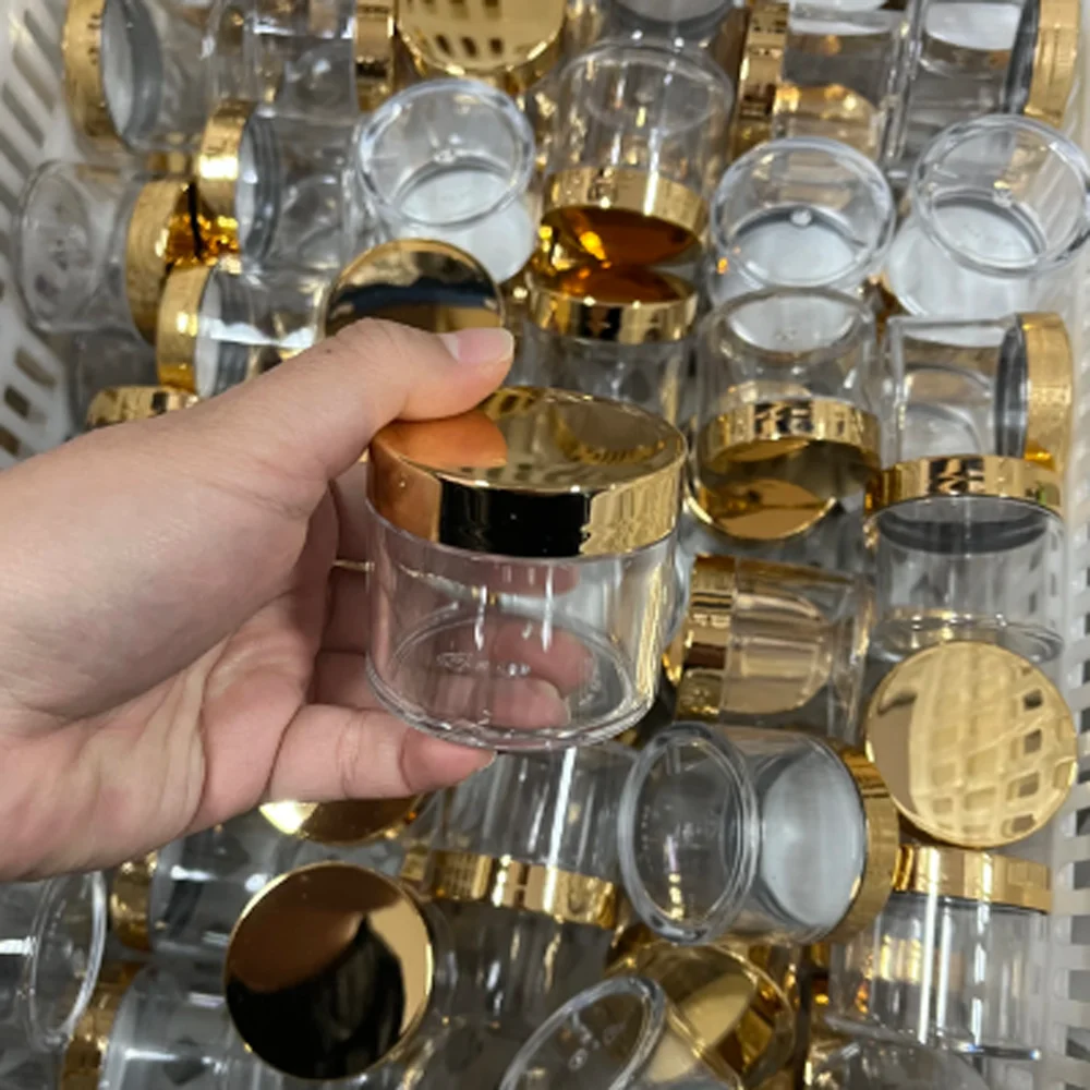 

20/100 pcs 1oz-30ML Powder Container for Nail Acrylic Powder Sequins Holder Lid Cosmetic Glitter Empty Box Jars Gold Color