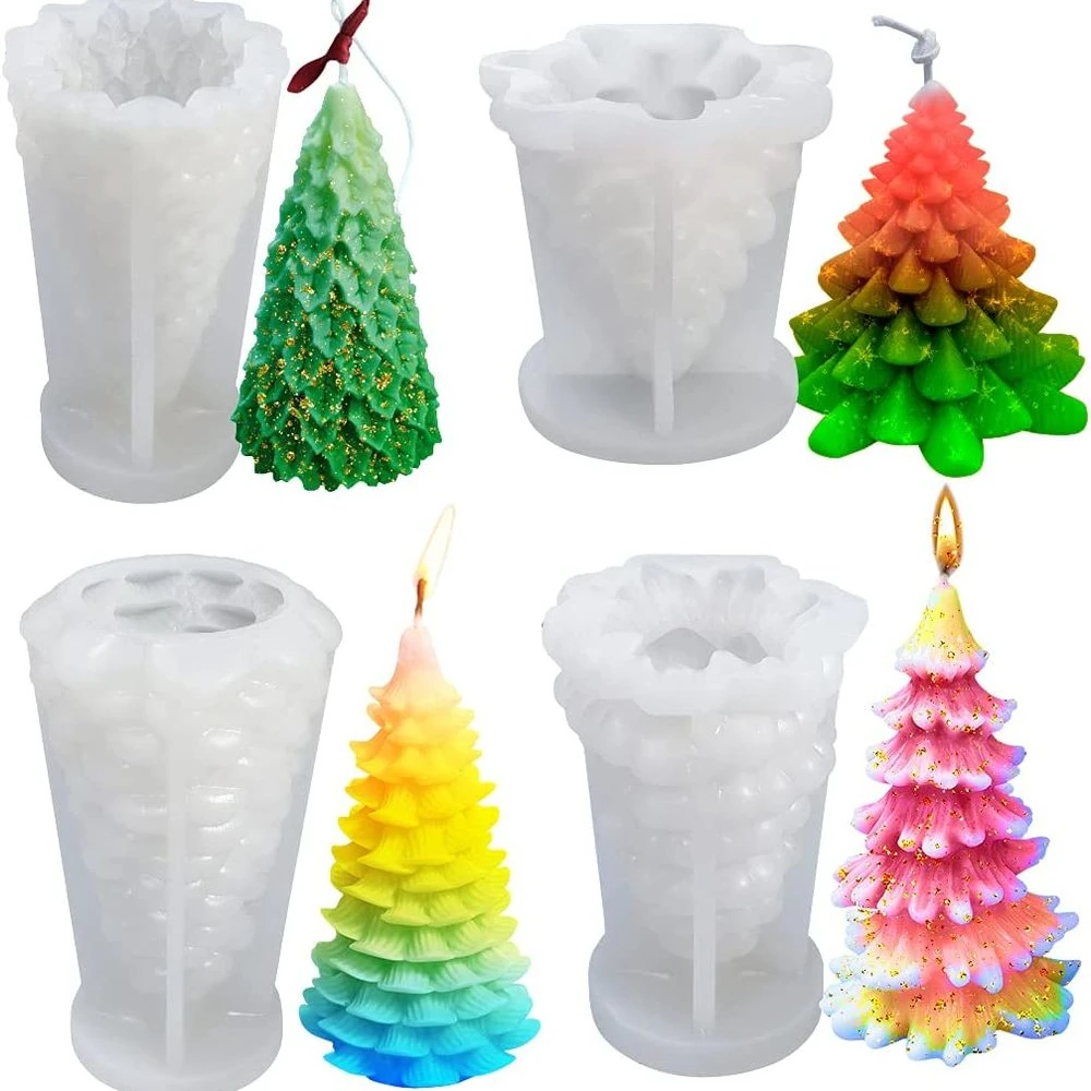 

Christmas Tree Candle Molds DIY Aromatherapy Wax Candle Soap Concrete Clay Craft Cake Home Party Decor Candle Silicone Mold
