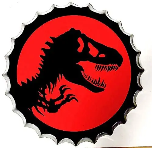 

Retro Sign Dinosaur Movies Bottle Caps Retro Metal Tin Sign Diameter 13.8 Inches - Home Decor Bar Plaque Lounge Man Cave Garage